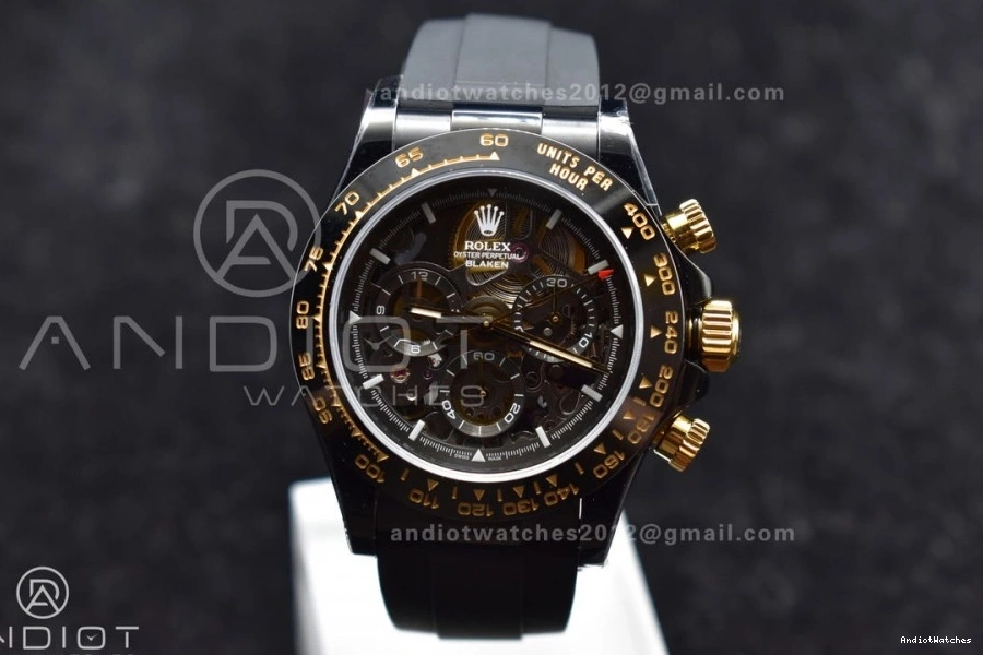 Daytona 523 SA Rubber PVD Black Strap Ceramic Gold Skeleton on Dial Edition Best Blaken GETF Bezel Colorful 1116